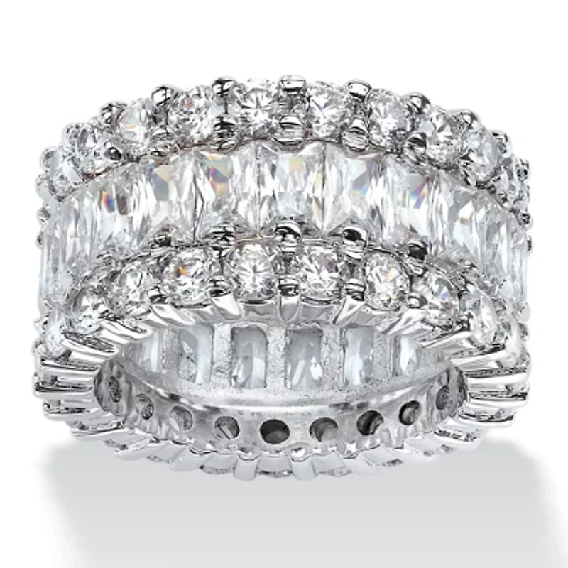 DiamonArt® 12MM White Cubic Zirconia Platinum Over Silver Rectangular Band