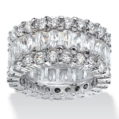 DiamonArt® 12MM White Cubic Zirconia Platinum Over Silver Rectangular Band