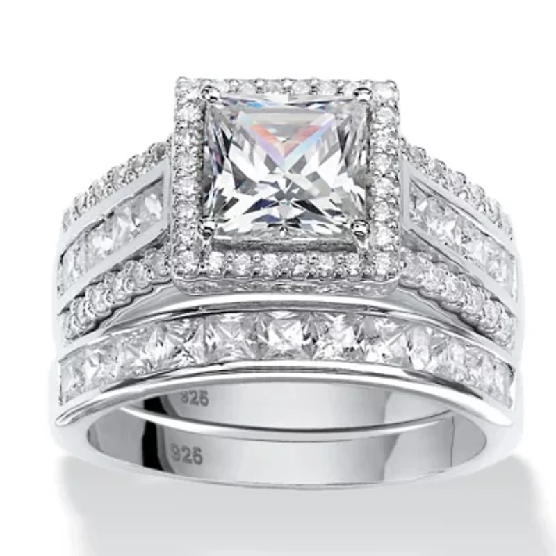 DiamonArt® Womens 3 1/2 CT. T.W White Cubic Zirconia Platinum Over Silver Square Bridal Set