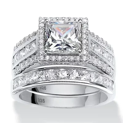 DiamonArt® Womens 3 1/2 CT. T.W White Cubic Zirconia Platinum Over Silver Square Bridal Set