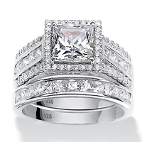 DiamonArt® Womens 3 1/2 CT. T.W White Cubic Zirconia Platinum Over Silver Square Bridal Set