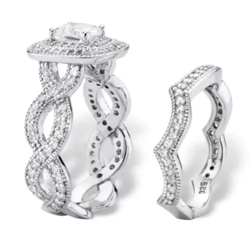 DiamonArt® Womens 1 7/8 CT. T.W. White Cubic Zirconia Platinum Over Silver Square Bridal Set
