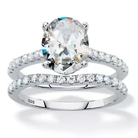 DiamonArt® Womens 3 1/4 CT. T.W. White Cubic Zirconia Platinum Over Silver Oval Bridal Set
