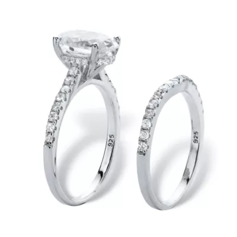 DiamonArt® Womens 3 1/4 CT. T.W. White Cubic Zirconia Platinum Over Silver Oval Bridal Set