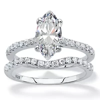 DiamonArt® Womens 2 1/2 CT. T.W. White Cubic Zirconia Platinum Over Silver Bridal Set