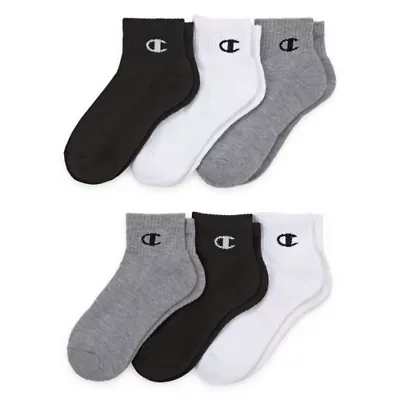 Champion Big Kid Boys Multi-Pack 6 Pair Quarter Ankle Socks