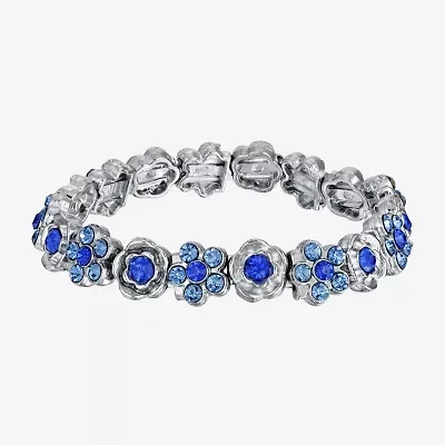 1928 Silver Tone Womens Blue Flower Stretch Bracelet