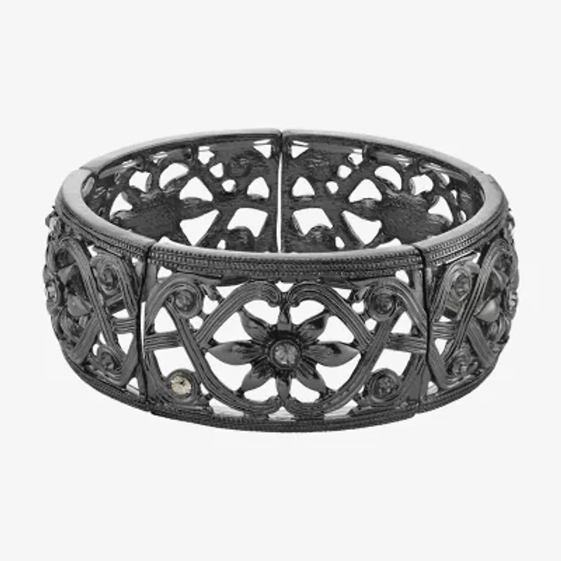 1928 Black Tone Womens Black Flower Stretch Bracelet