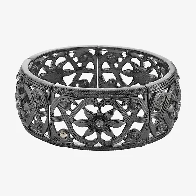 1928 Black Tone Womens Black Flower Stretch Bracelet