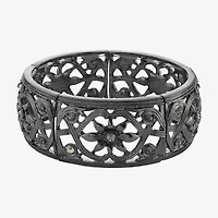 1928 Black Tone Womens Black Flower Stretch Bracelet