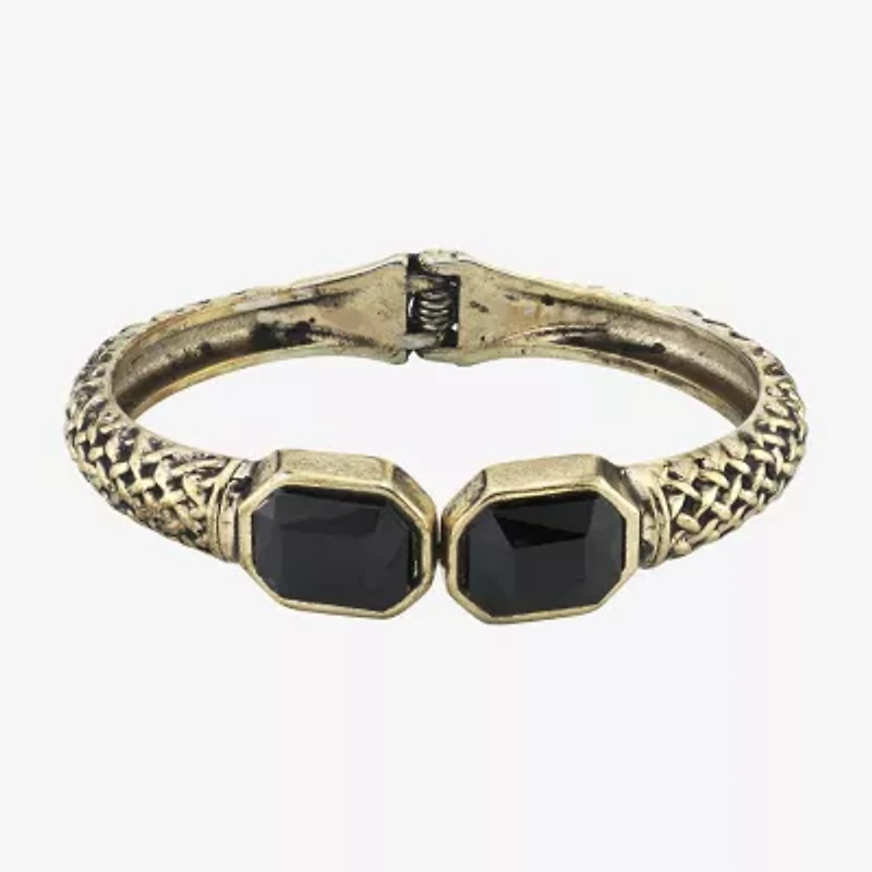 1928 Antigued Gold Tone Womens Black Cuff Bracelet