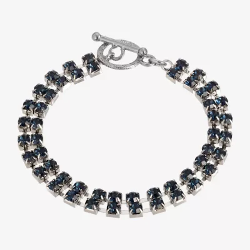 1928 Silver Tone Womens Blue Crystal Tennis Bracelet