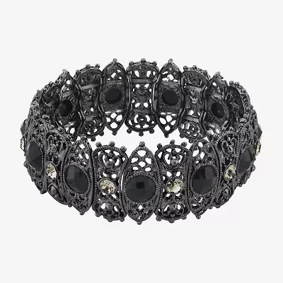 1928 Black Tone Womens Black Crystal Stretch Bracelet