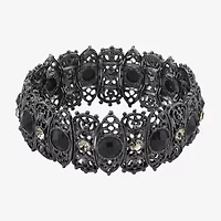 1928 Black Tone Womens Black Crystal Stretch Bracelet