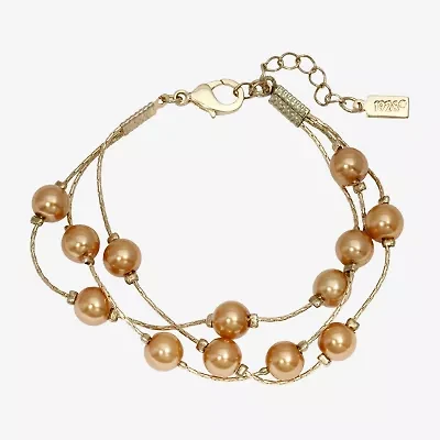 1928 Gold Tone Womens Yellow Simulated Pearl Beaded Bracelet