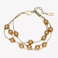 1928 Gold Tone Womens Yellow Simulated Pearl Beaded Bracelet