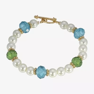 1928 Gold Tone Womens Green Simulated Pearl Beaded Bracelet