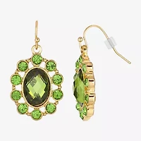1928 Gold-Tone Womens Green Crystal Oval Drop Earrings