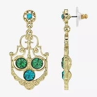 1928 Gold Tone Womens Green Crystal Drop Earrings