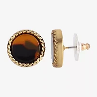 1928 Gold-Tone Brown 15.5mm Round Stud Earrings
