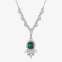 1928 Silver-Tone Womens Crystal Alloy 16 Inch Pendant Necklace