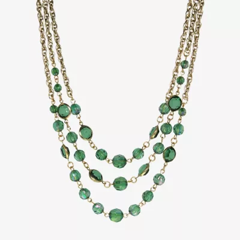 1928 Gold-Tone Womens Green 16 Inch Beaded Necklace