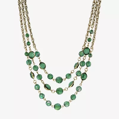 1928 Gold-Tone Womens Green 16 Inch Beaded Necklace