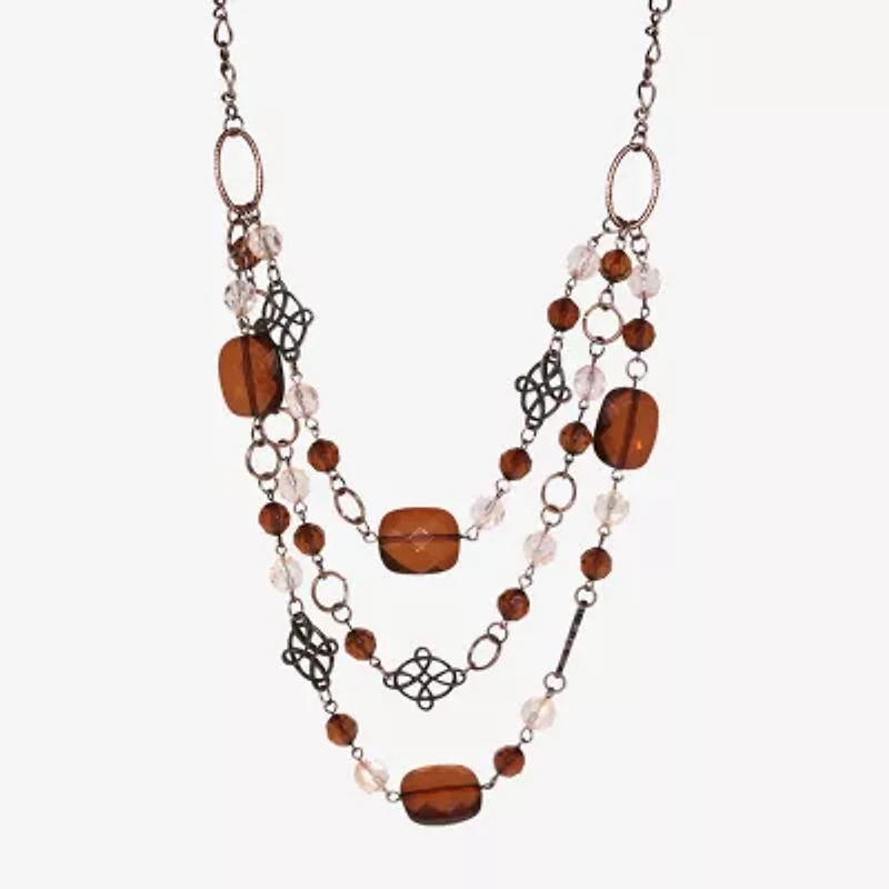 1928 Copper-Tone Womens Brown 18 Inch Beaded Necklace