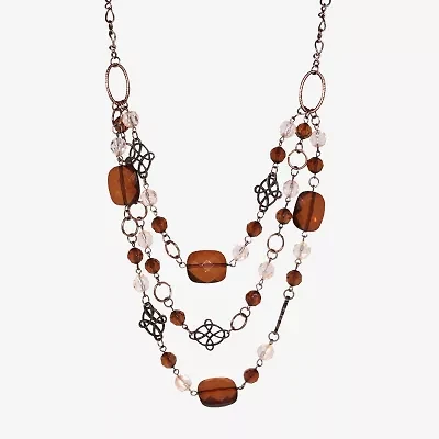 1928 Copper-Tone Womens Brown 18 Inch Beaded Necklace
