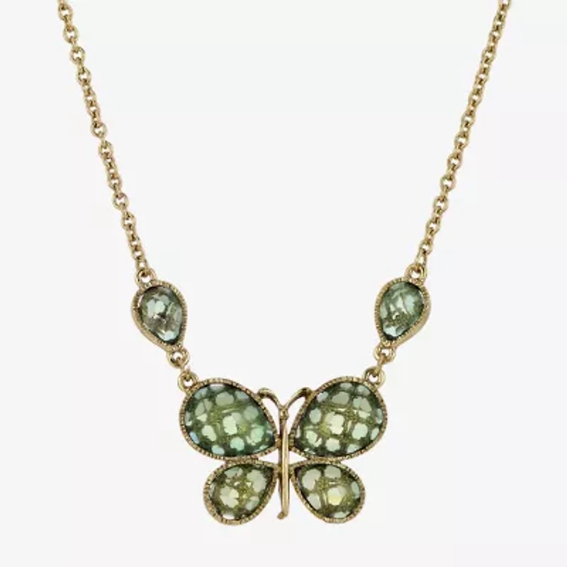1928 Gold-Tone Womens Green Alloy 16 Inch Pendant Necklace