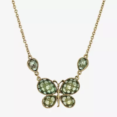 1928 Gold-Tone Womens Green Alloy 16 Inch Pendant Necklace