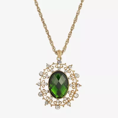 1928 Gold-Tone Womens Crystal Alloy Oval 16 Inch Pendant Necklace