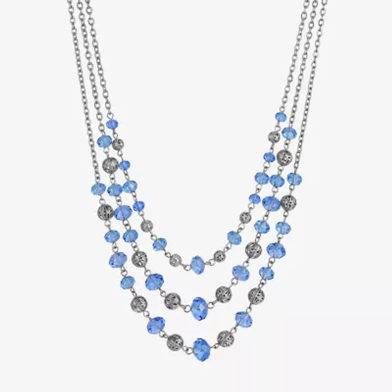 1928 Silver-Tone Womens Blue 16 Inch Beaded Necklace