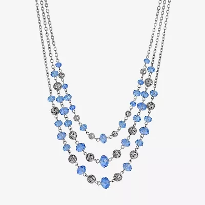 1928 Silver-Tone Womens Blue 16 Inch Beaded Necklace