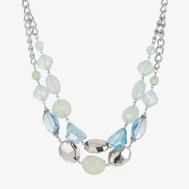 1928 Silver-Tone Womens Blue 18 Inch Beaded Necklace