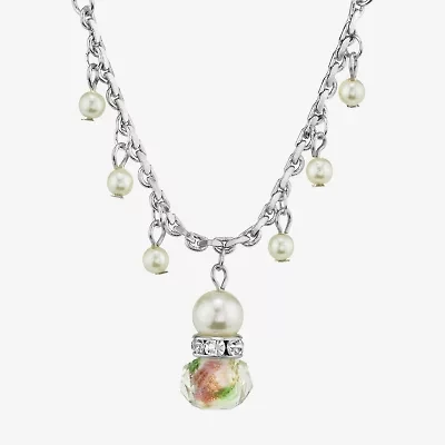 1928 Silver-Tone Womens White 16 Inch Beaded Necklace