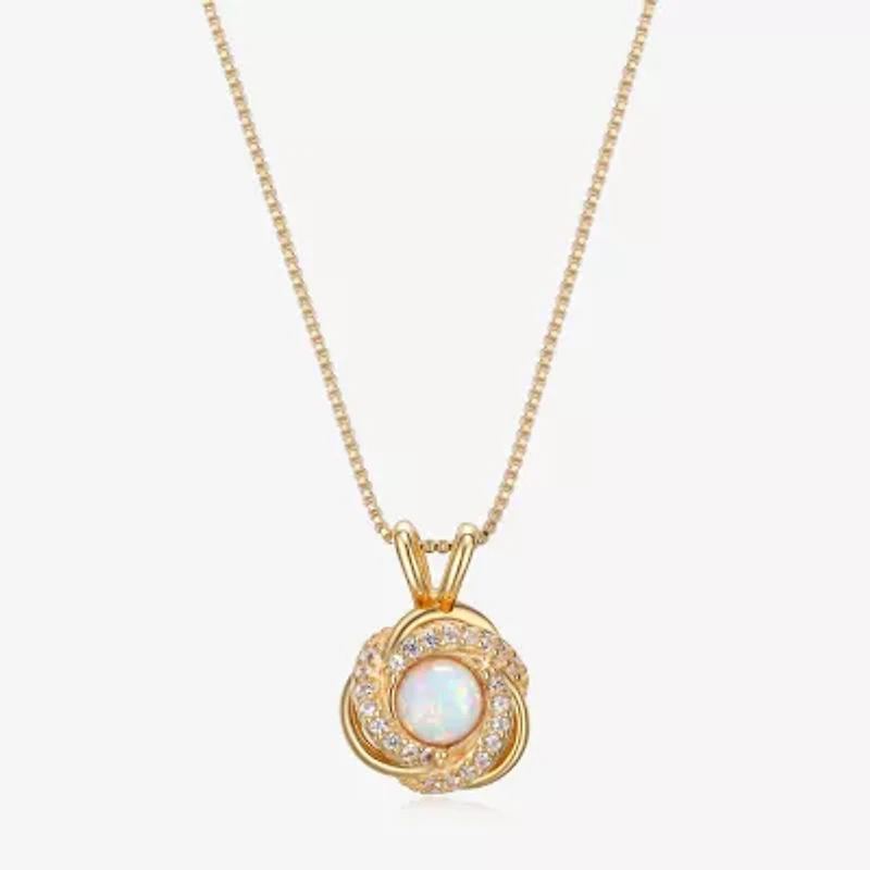 Womens Lab Created White Opal 18K Gold Over Silver 18 Inch Pendant Necklace