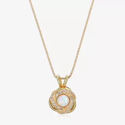 Womens Lab Created White Opal 18K Gold Over Silver 18 Inch Pendant Necklace