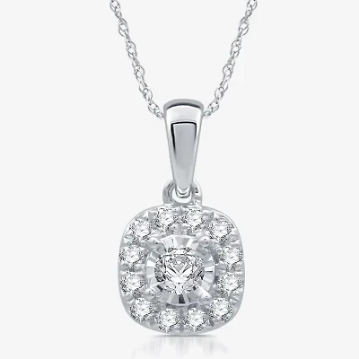 Womens 1/4 CT. T.W. Natural White Diamond 10K White Gold Cushion 18 Inch Pendant Necklace