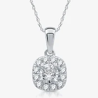 Womens 1/4 CT. T.W. Natural White Diamond 10K White Gold Cushion 18 Inch Pendant Necklace