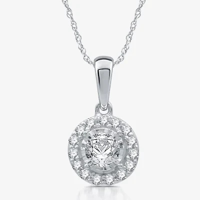 Womens 1/4 CT. T.W. Natural White Diamond 10K White Gold Round 18 Inch Pendant Necklace
