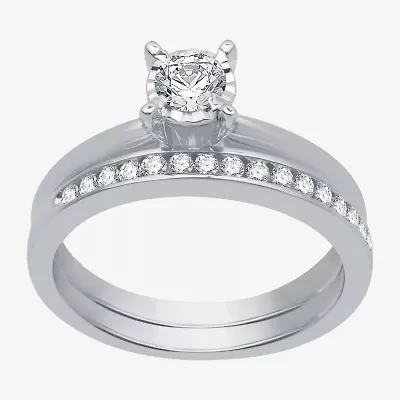 Women's 1/2 CT.T.W. Natural Diamond Round Solitaire Ring and Channel Band Bridal Set 10K Gold