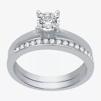 Women's 1/2 CT.T.W. Natural Diamond Round Solitaire Ring and Channel Band Bridal Set 10K Gold
