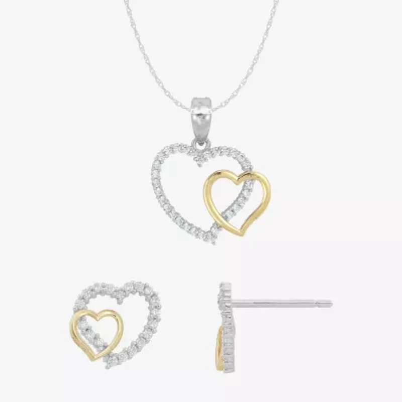 Womens Cubic Zirconia 10K Gold Sterling Silver Heart 2-pc. Jewelry Set