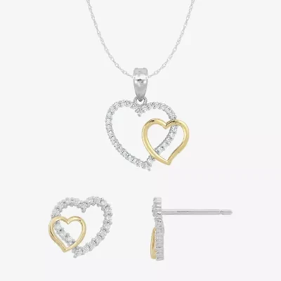 Womens Cubic Zirconia 10K Gold Sterling Silver Heart 2-pc. Jewelry Set