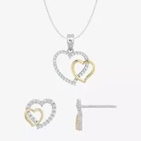 Womens Cubic Zirconia 10K Gold Sterling Silver Heart 2-pc. Jewelry Set