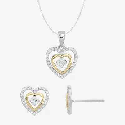 Womens Cubic Zirconia 10K Gold Sterling Silver Heart 2-pc. Jewelry Set