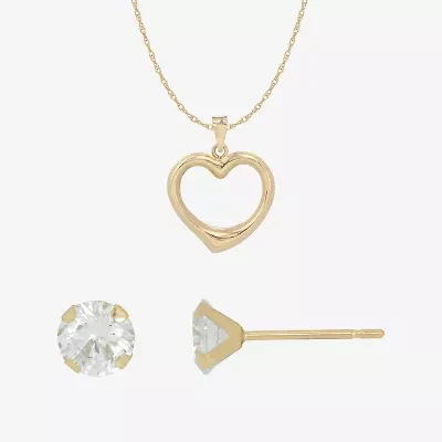 Womens Cubic Zirconia 10K Gold Heart 2-pc. Jewelry Set