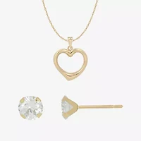 Womens Cubic Zirconia 10K Gold Heart 2-pc. Jewelry Set