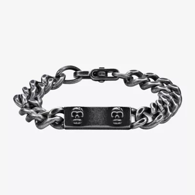 Mens Stainless Steel 9 Inch Solid Curb Skull Id Bracelet